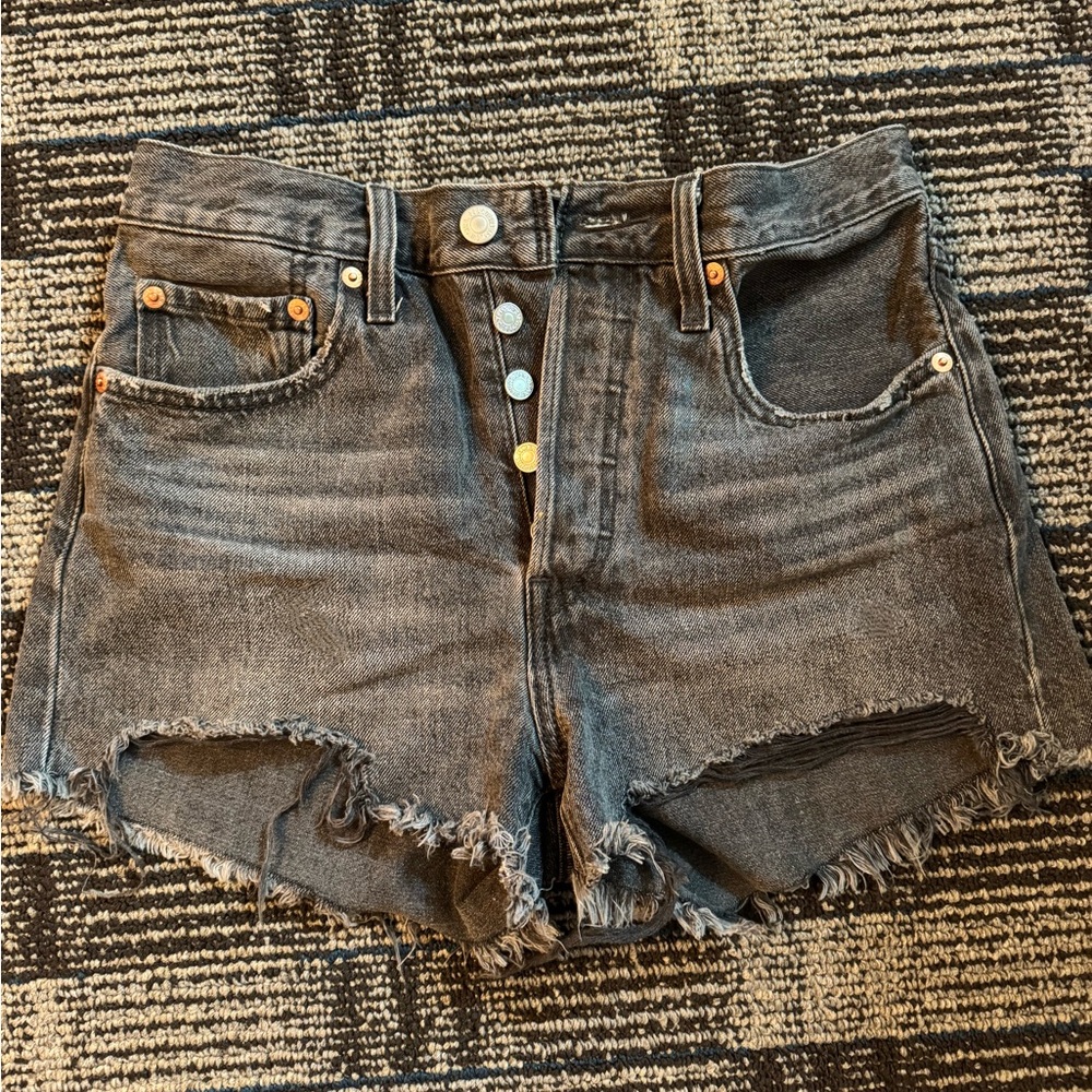 Levi's Black/Charcoal Distressed Button-Fly Denim Shorts